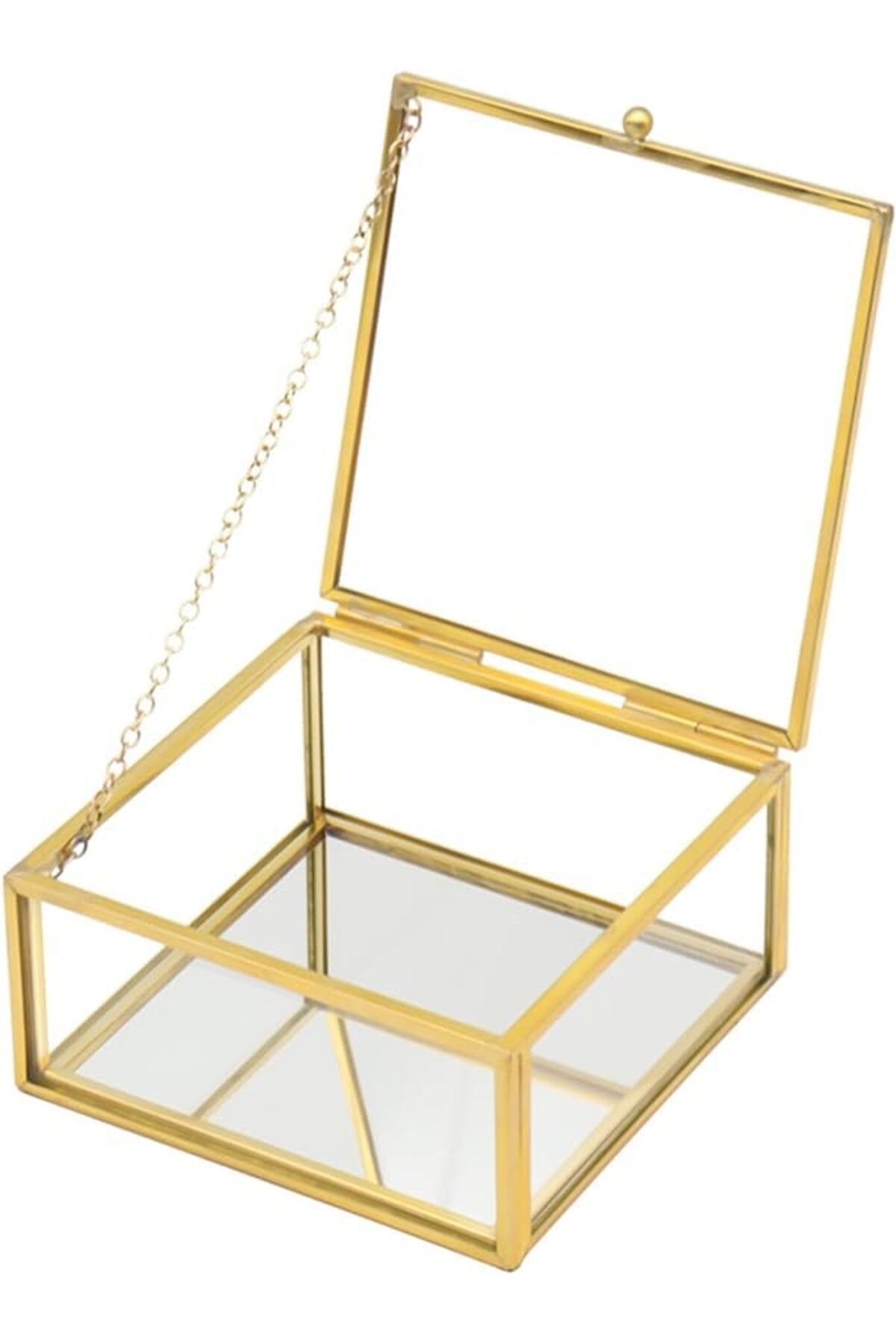 Lamsit Ibdaa-Glass Trinket Box, Hexagon, Gold, Keepsake Organizer with Lid (Cubic) 8
