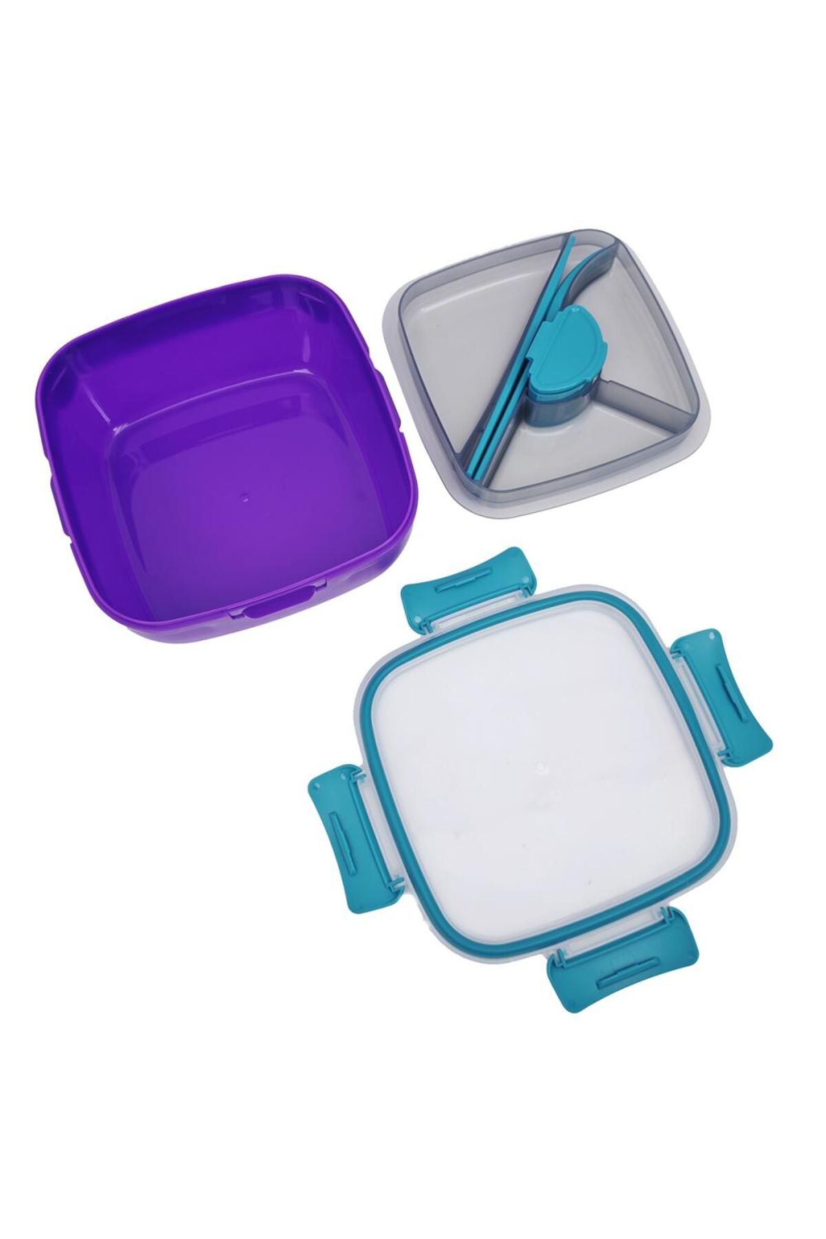DNS-Caserola bento pentru copii, patrata, compartimente mari, 1570 ml mov HSD6522 3