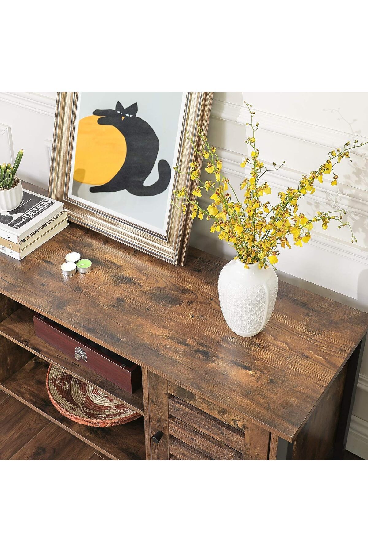 VASAGLE-Low chest of drawers for TV stand, with shelves and 2 storage spaces with door, 110x40x50cm 5
