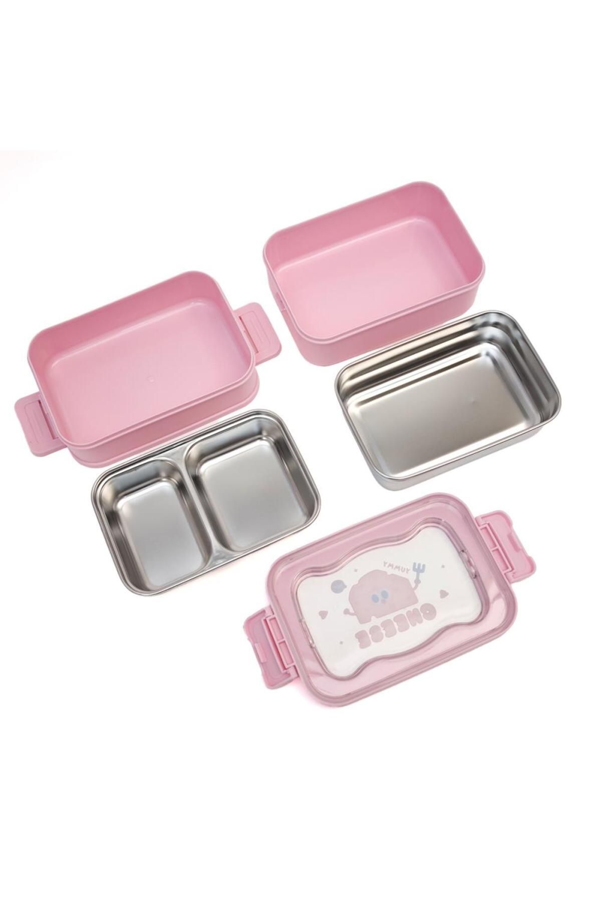 DNS-Kids lunch box, 2 layers, 2 compartments, bento box, lid with handle, 1350 ml, pink ML-6337 5