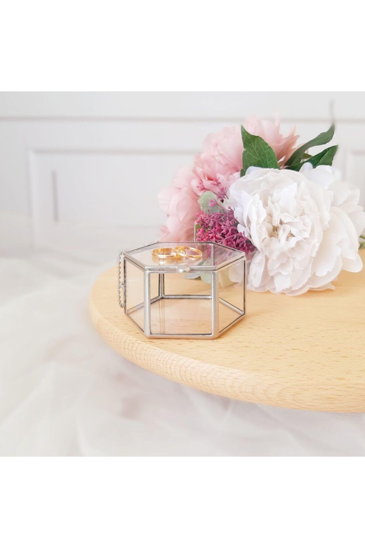 Lamsit Ibdaa-Glass Trinket Box, Hexagon, Silver, Keepsake Organizer with Lid (Hexagon) 5