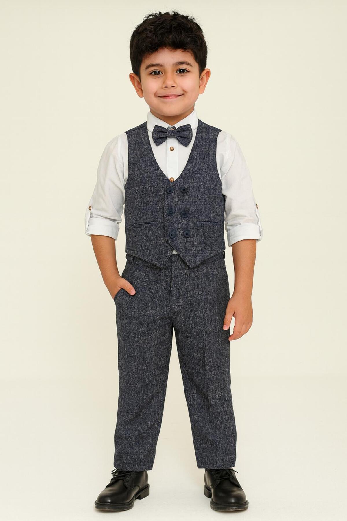 Esterella Crumpled Woven Vest Men's Suit / Vest Suit with Bow Tie / Shirt-Vest-Pants Suit