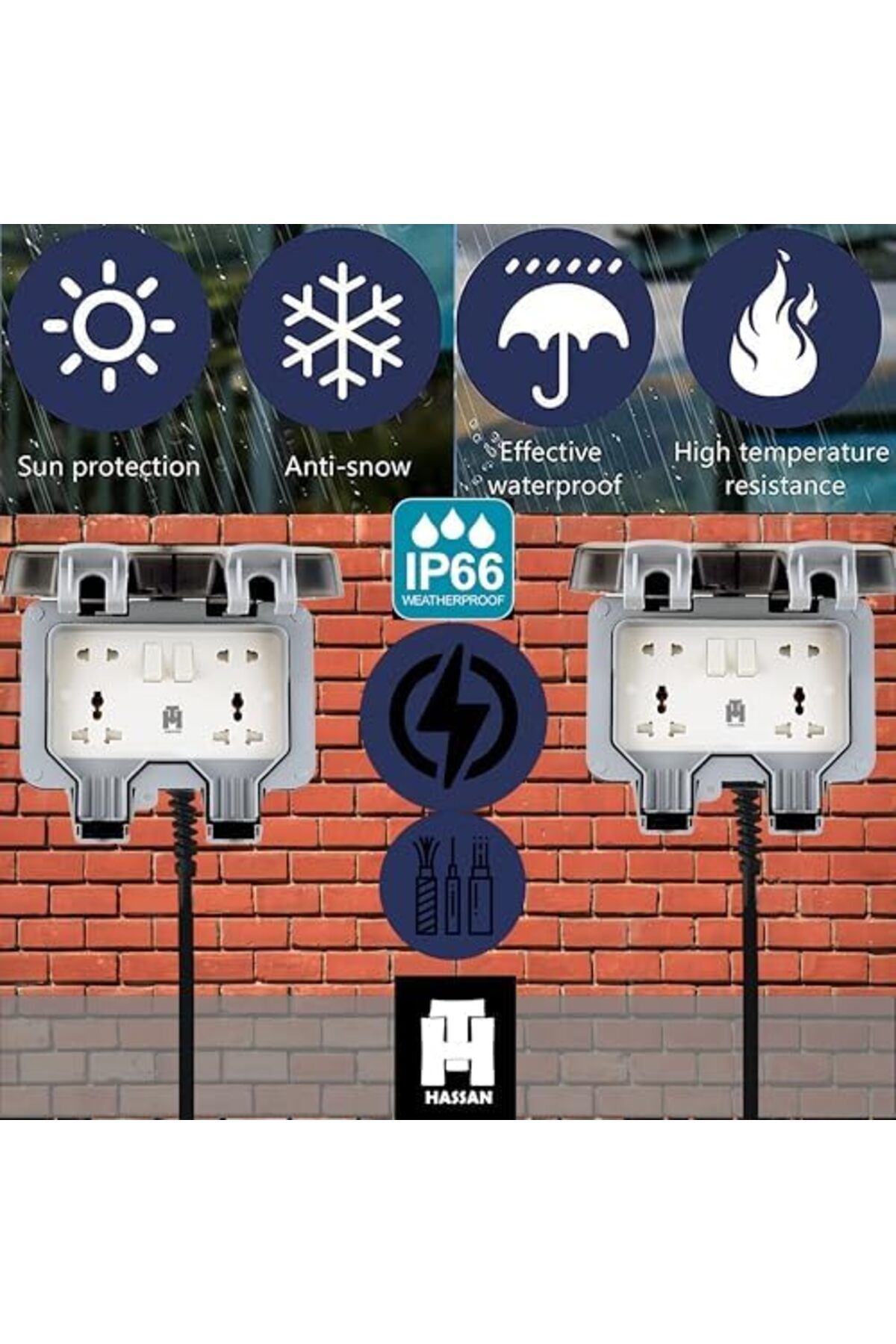 HASSAN-Weatherproof Dual Universal Extension Socket 13A Waterproof with Heavy Duty Long Cord – Ide 4