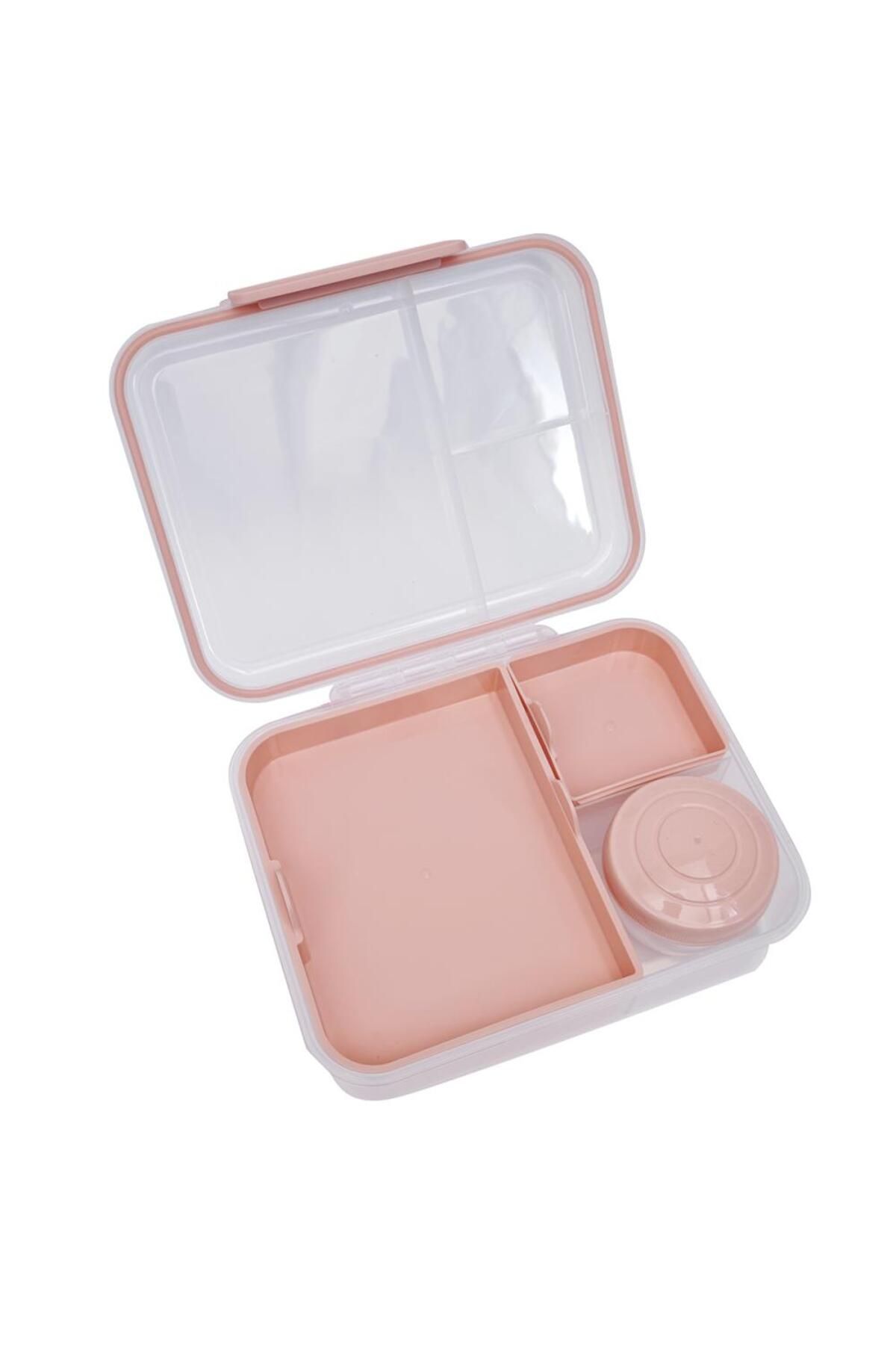 DNS-Large plastic children's lunch box, 3 compartments, sealed lid attached to the box, 1650 ml pink 6521 5