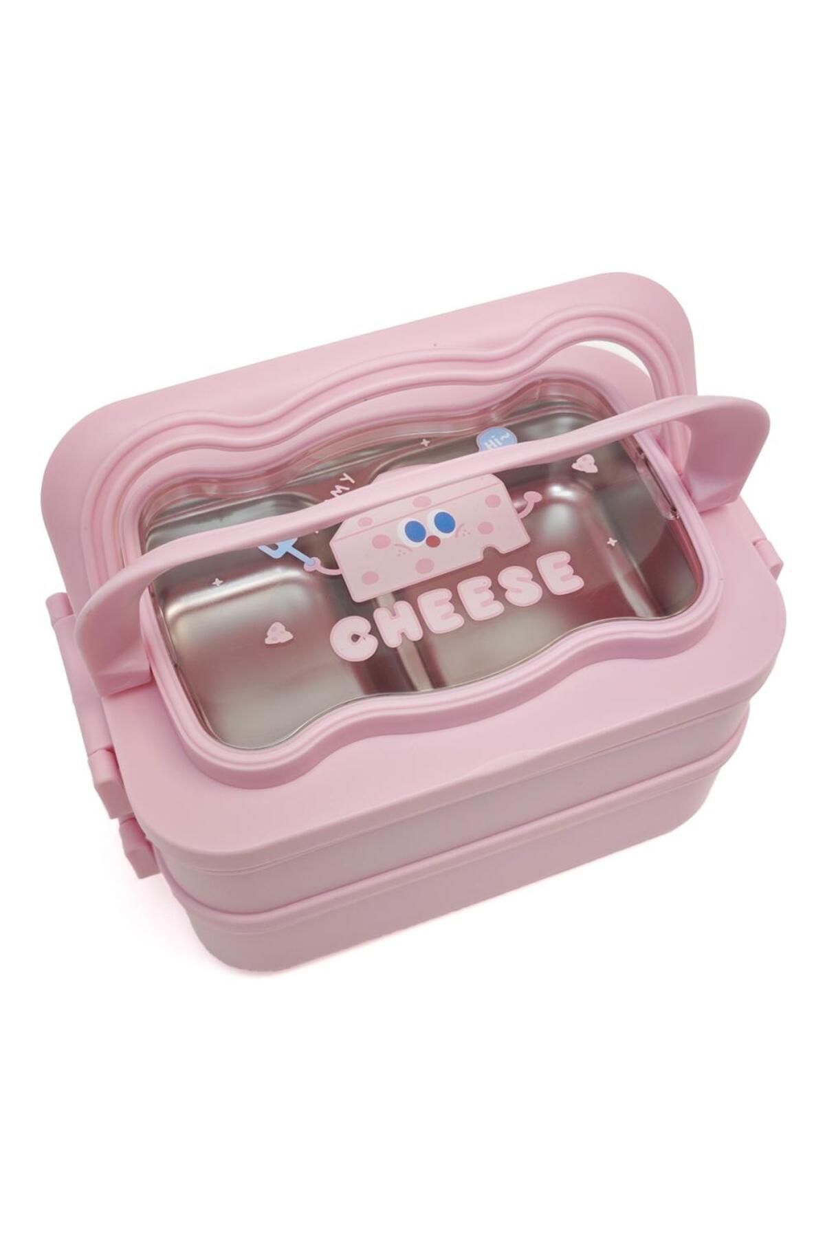 DNS-Kids lunch box, 2 layers, 2 compartments, bento box, lid with handle, 1350 ml, pink ML-6337 4
