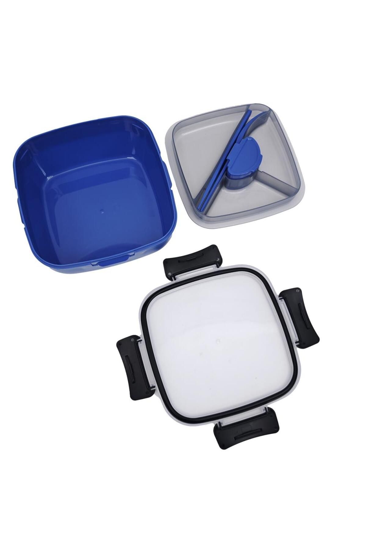 DNS-Caserola bento pentru copii, patrata, compartimente mari, 1570 ml albastru HSD6522 5