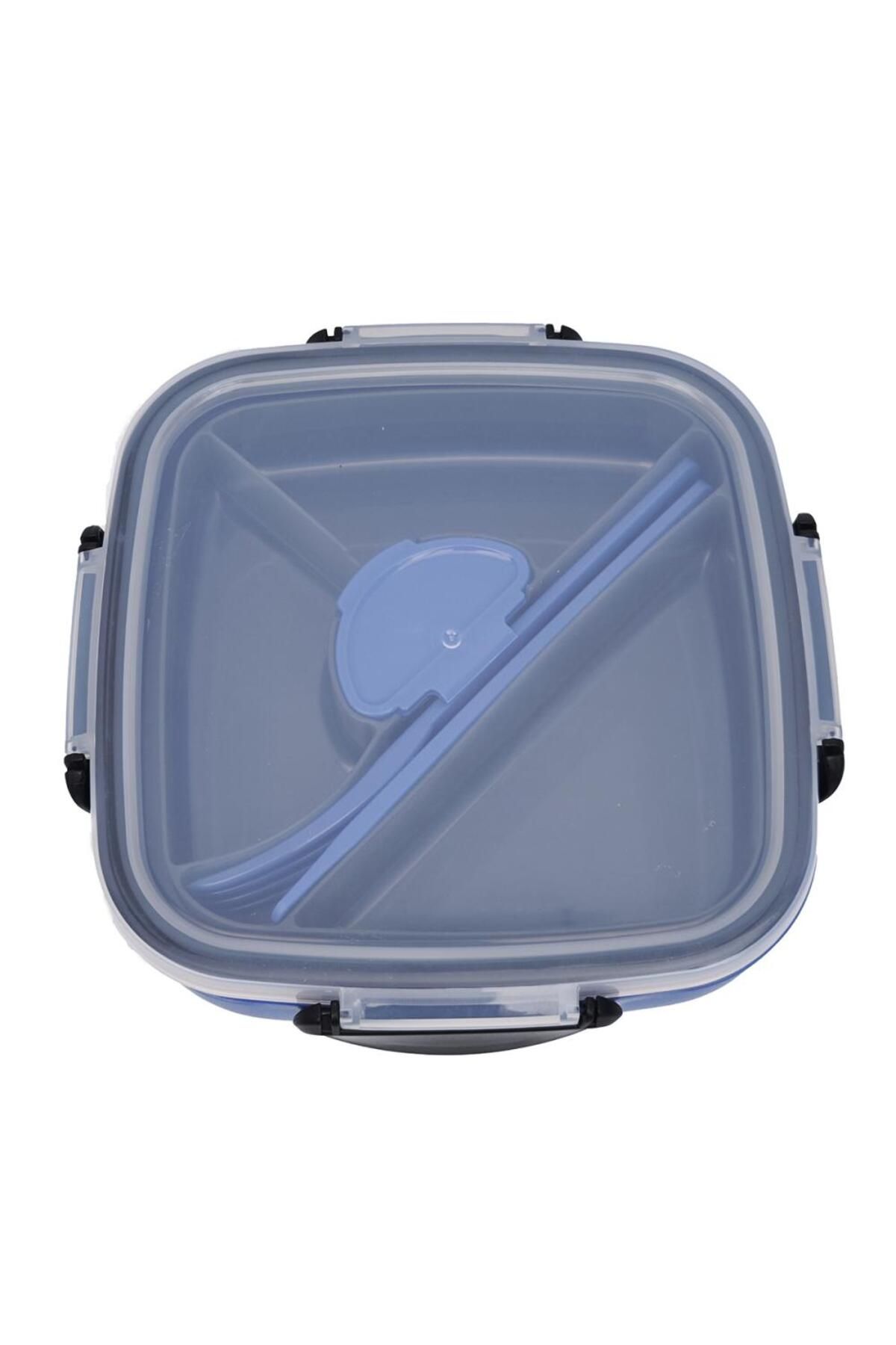 DNS-Caserola bento pentru copii, patrata, compartimente mari, 1570 ml albastru HSD6522 3