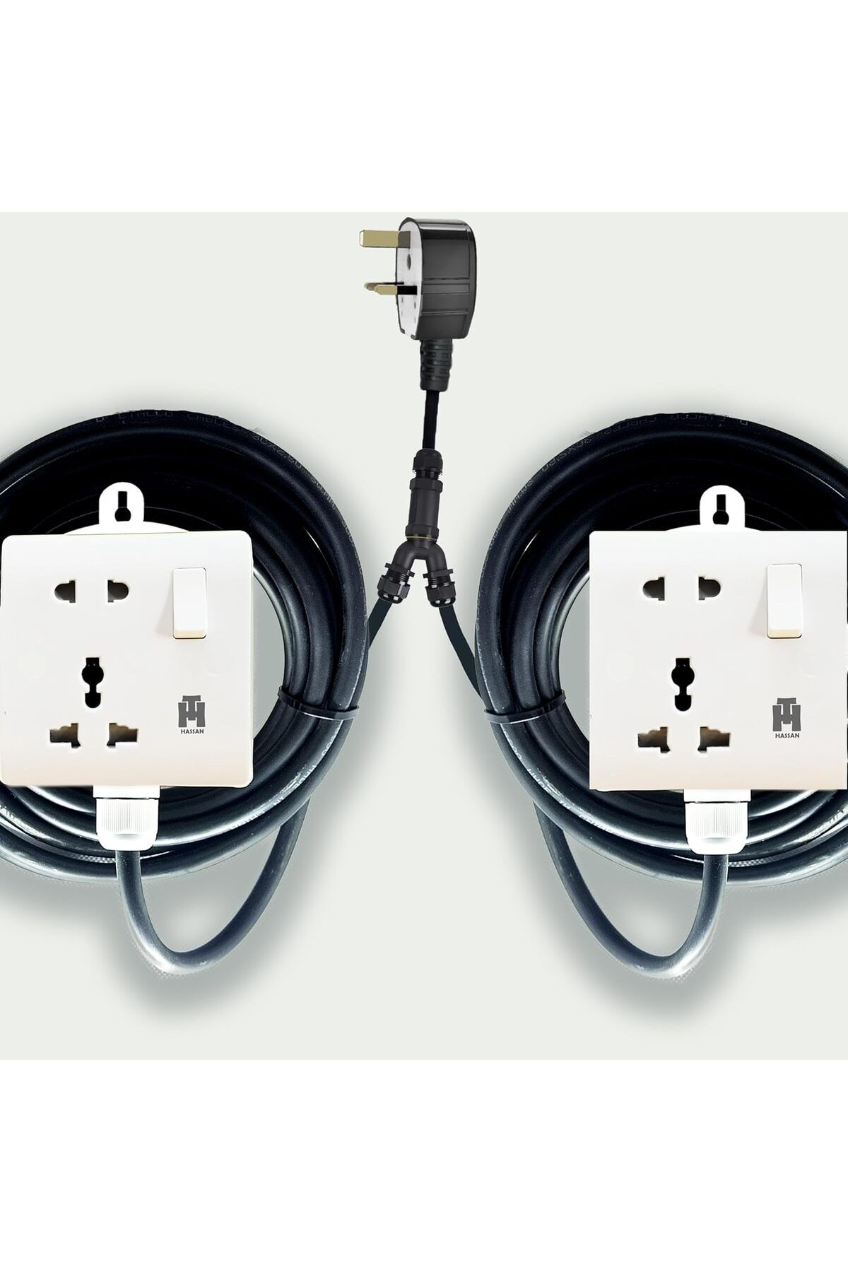 HASSAN-Dual Single Socket Extension Cord - 2 Universal Socket Outlet, Modern Design Space Saving Ele 1