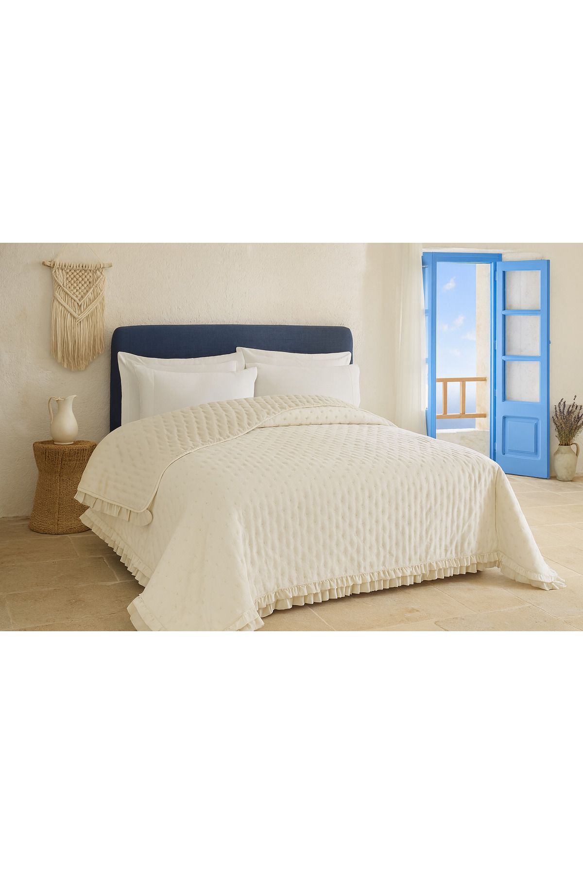 Evimcim-Double Size Ruffle Bedspread Set 200X220 cm Soft Texture Stylish and Elegant Design 1