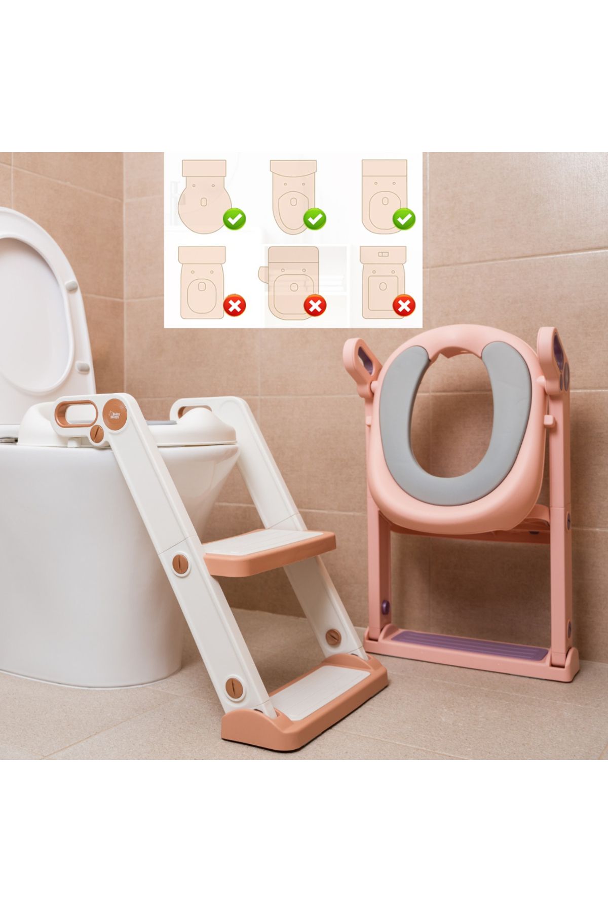 BabySnugg-Children's toilet reducer with foldable ladder and soft seat - with adjustable steps, oval toilet (40-47cm) 5