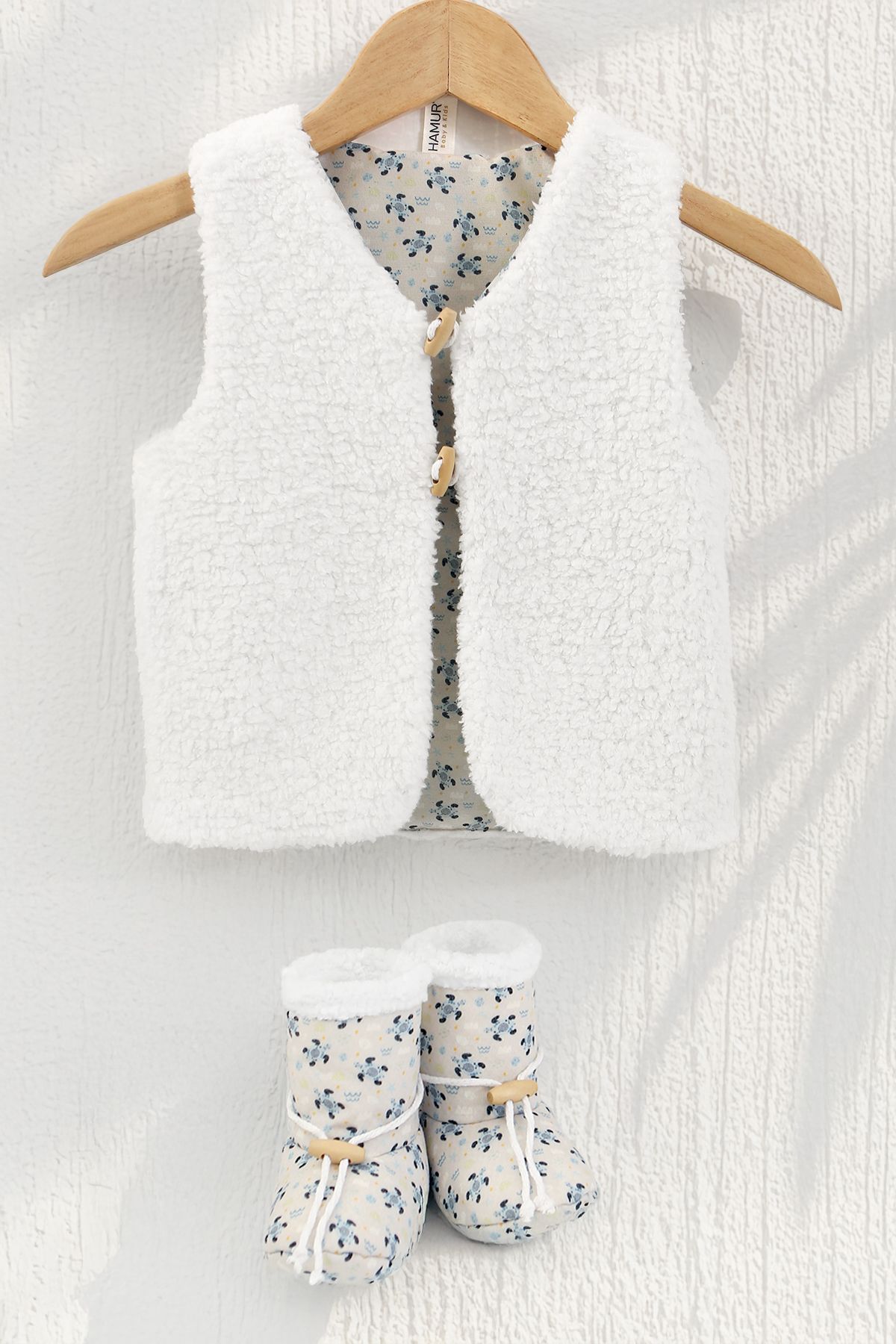 HAMUR-Unisex Vest and Booties Set Set of 2 Double Sided Buttoned Newborn Cotton Sheep Feather Moi 6