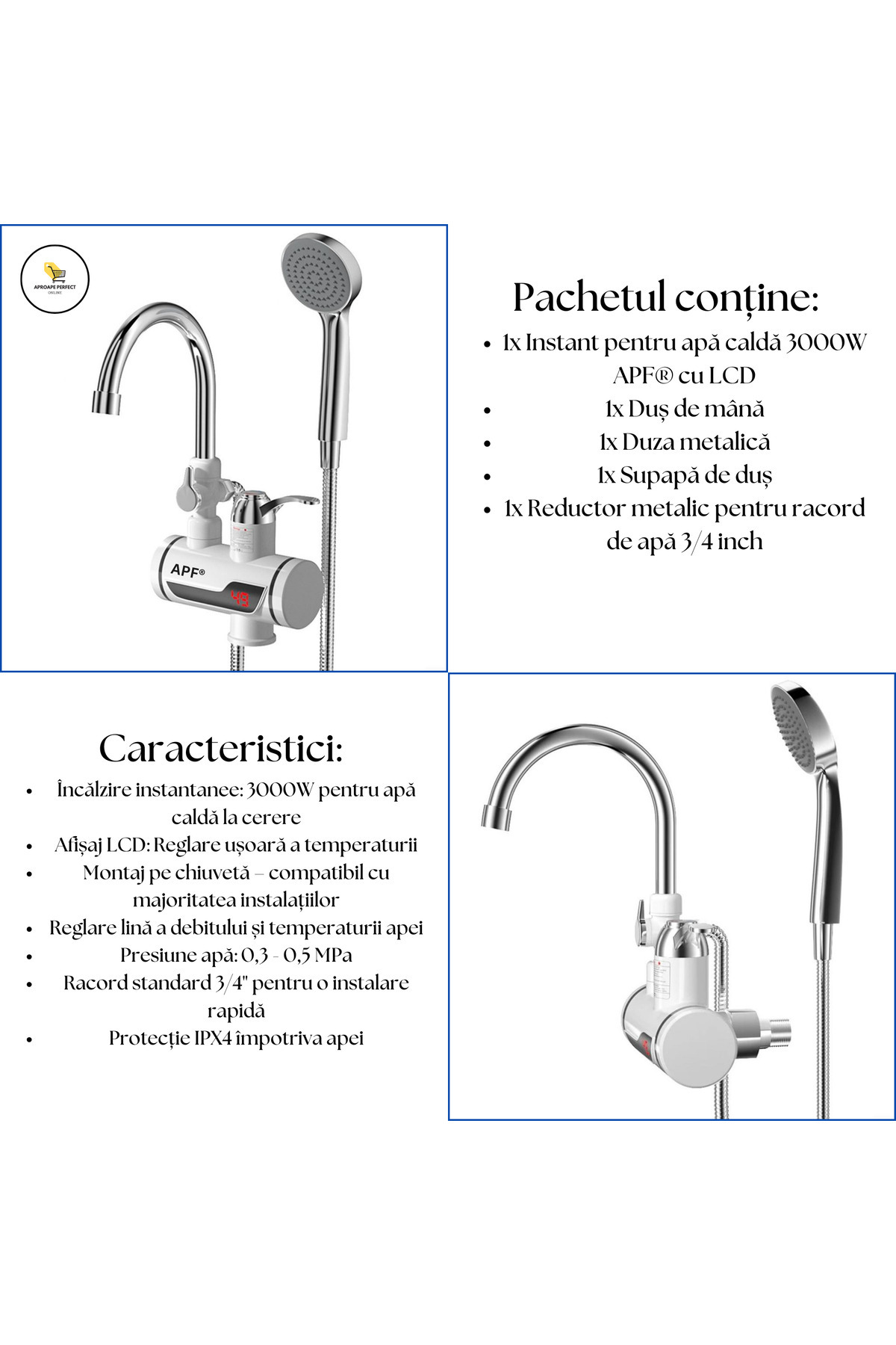 APF-Instant hot water 3000W with LCD display and shower - sink mounting 12