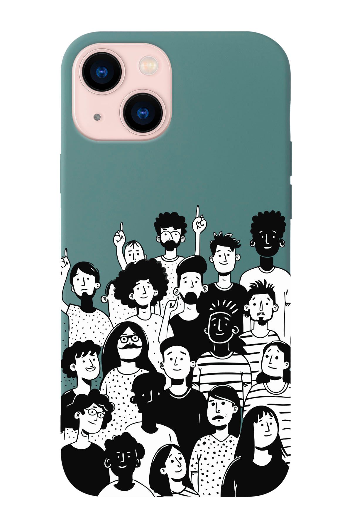 shoptocase-iPhone 14Plus/15Plus Compatible Community Spirit Patterned Suede Inside Launch Protective Phone Case 1