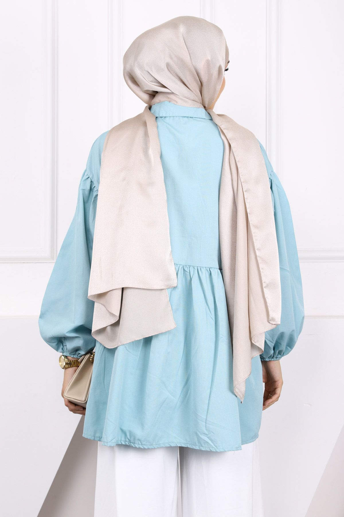 İmajButik-Mint Green Sleeve Elastic Front Buttoned Tunic 4