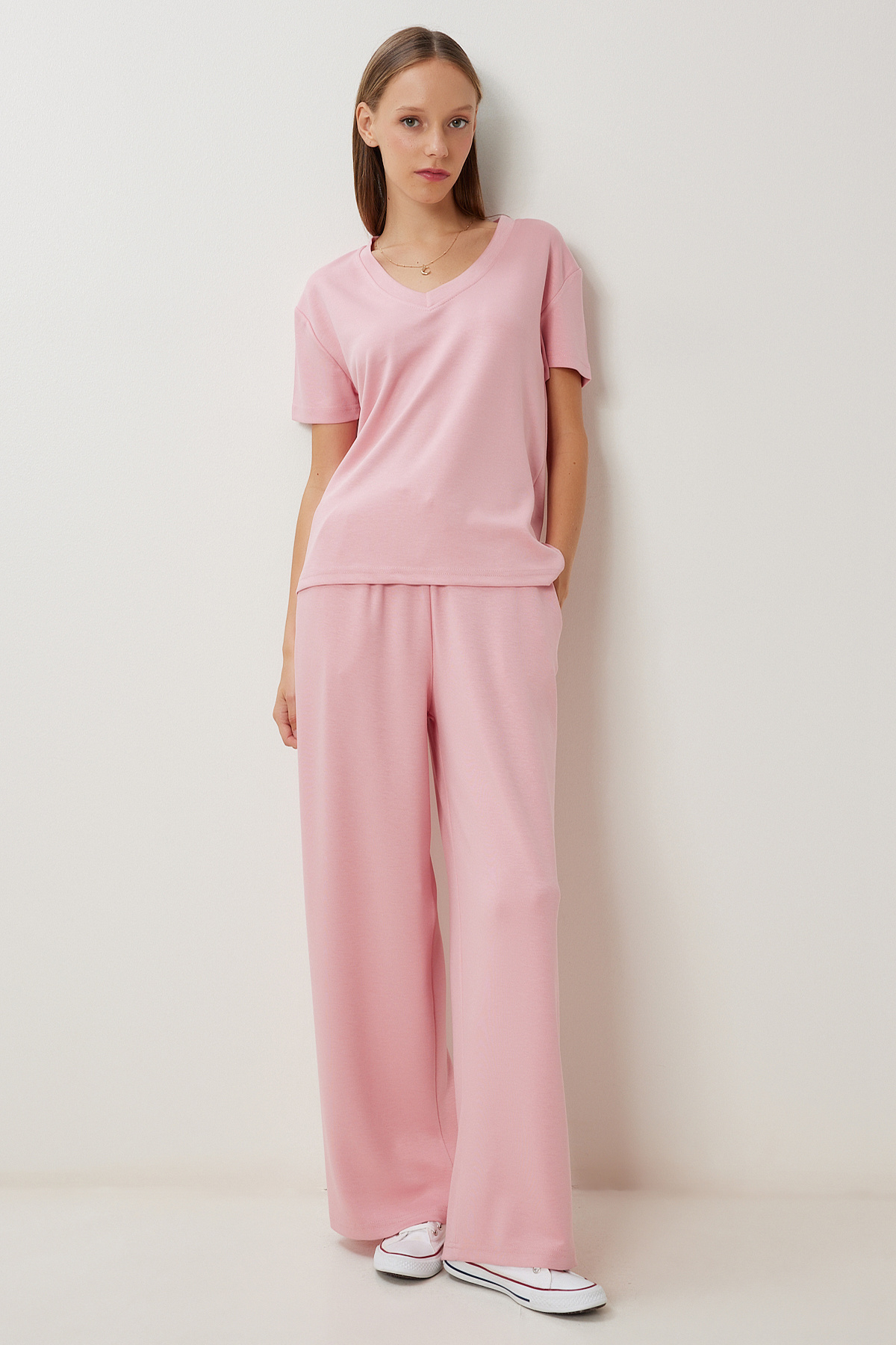 Comfortable Flexible Knitted Bottom-Top Set LBY0006 PINK