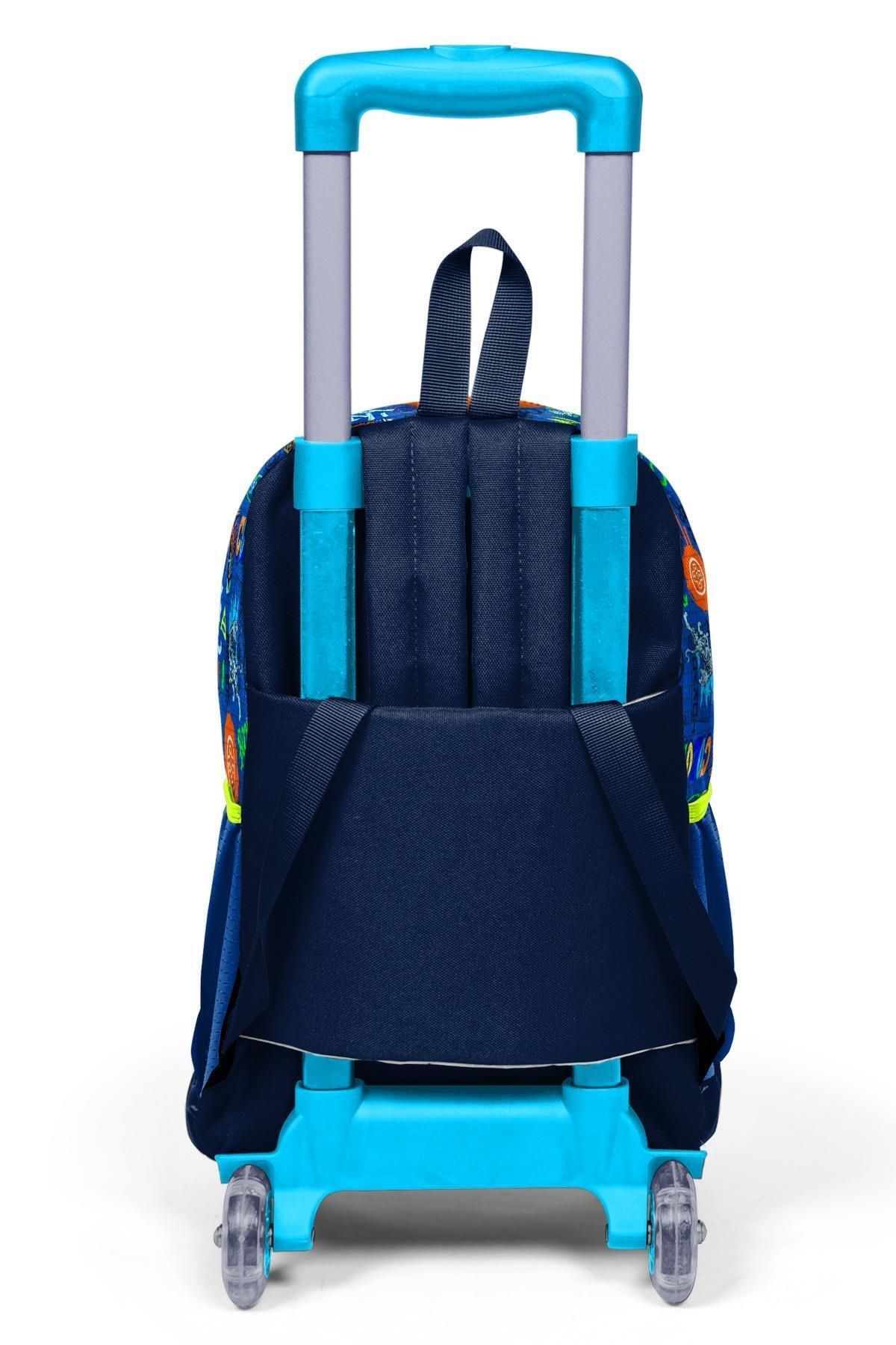 Coral High-Kids Saks Blue Graffiti Patterned Three-Compartment School Bag Set with Squeegee 3Set23967 5