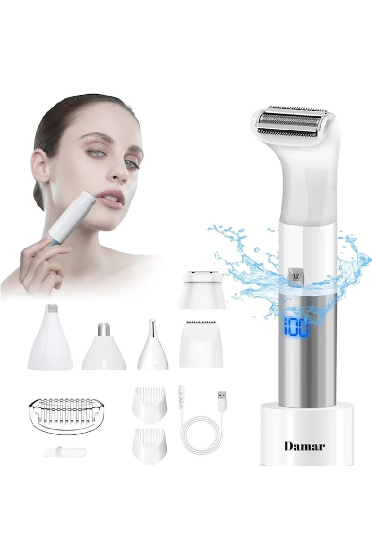 Damar-Wet and Dry Epilator Damar, 6 IN 1, LED Display, Portable, Cordless, Multifunctional 3