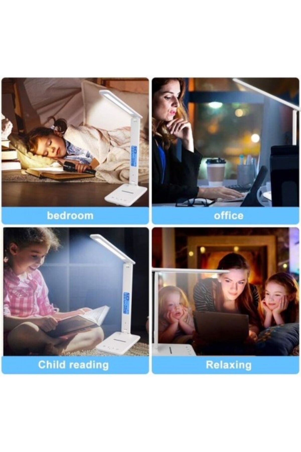 Kardett-LED desk lamp with wireless charging, USB port, clock, alarm, thermometer, touch control, 5 levels 5