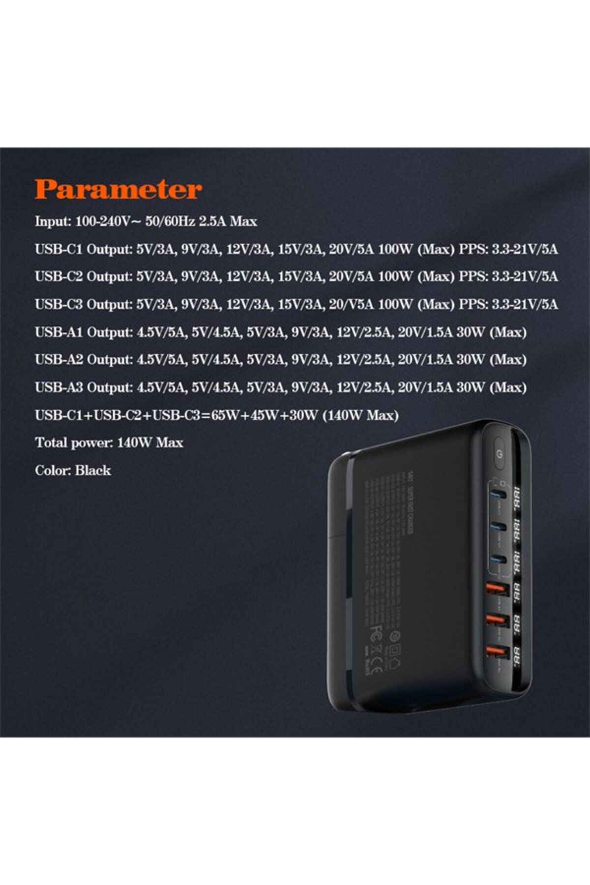 LDNIO-Incarcator Retea 140W GaN LINDO A6140C, Incarcare rapida, 3xUSB-A, 3XUSB-C, Compatibil EU UK US 5