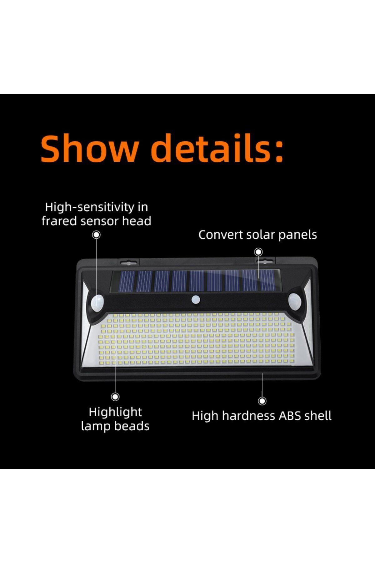 Supfire-Superfire FF6-D solar wall lamp, 72W LED, 360leds, 3 modes, solar charging and sensor 5