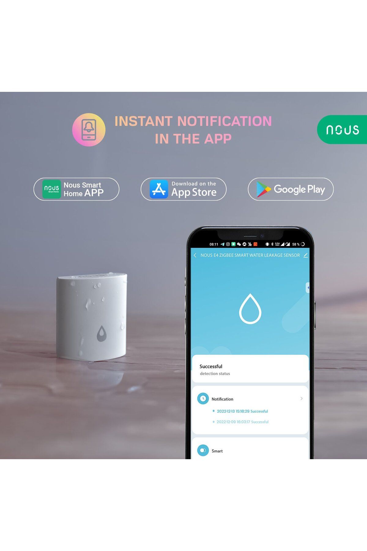 Nous-Smart water leak detection sensor E4, ZigBee 5