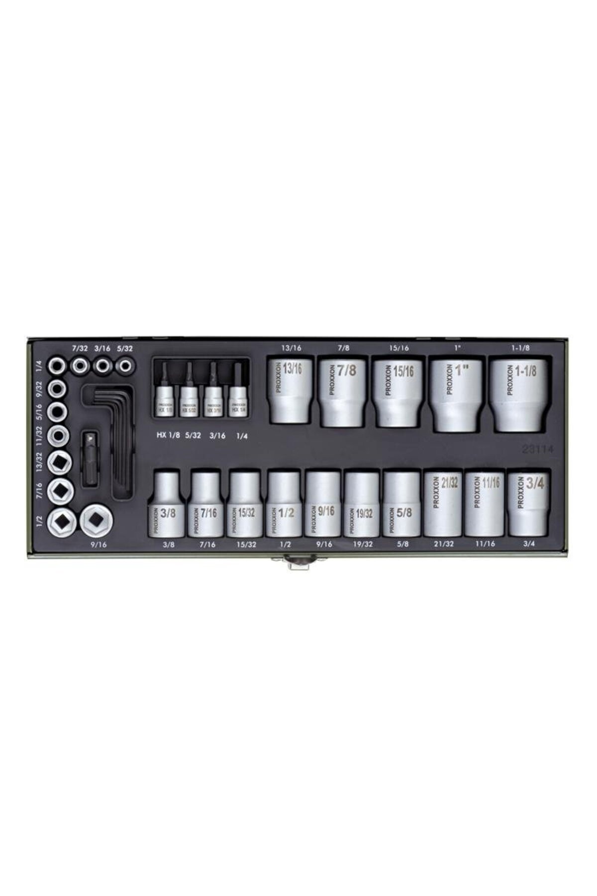 Proxxon-Socket and bit set, 36 pieces for inch sizes, 1/4" and 1/2", 23114 1