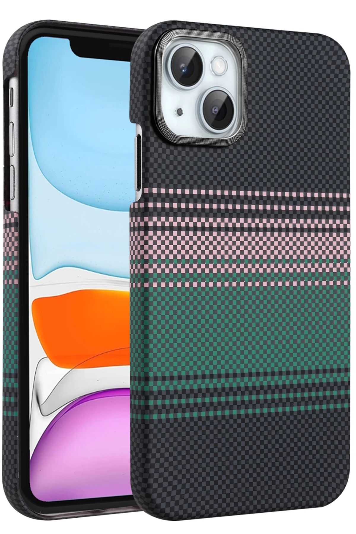 m.tk moveteck-Apple iPhone 13 - 14 Case Kevlar Carbon Look Embossed Textured Pattern Super Thin Magsafe Cover 1