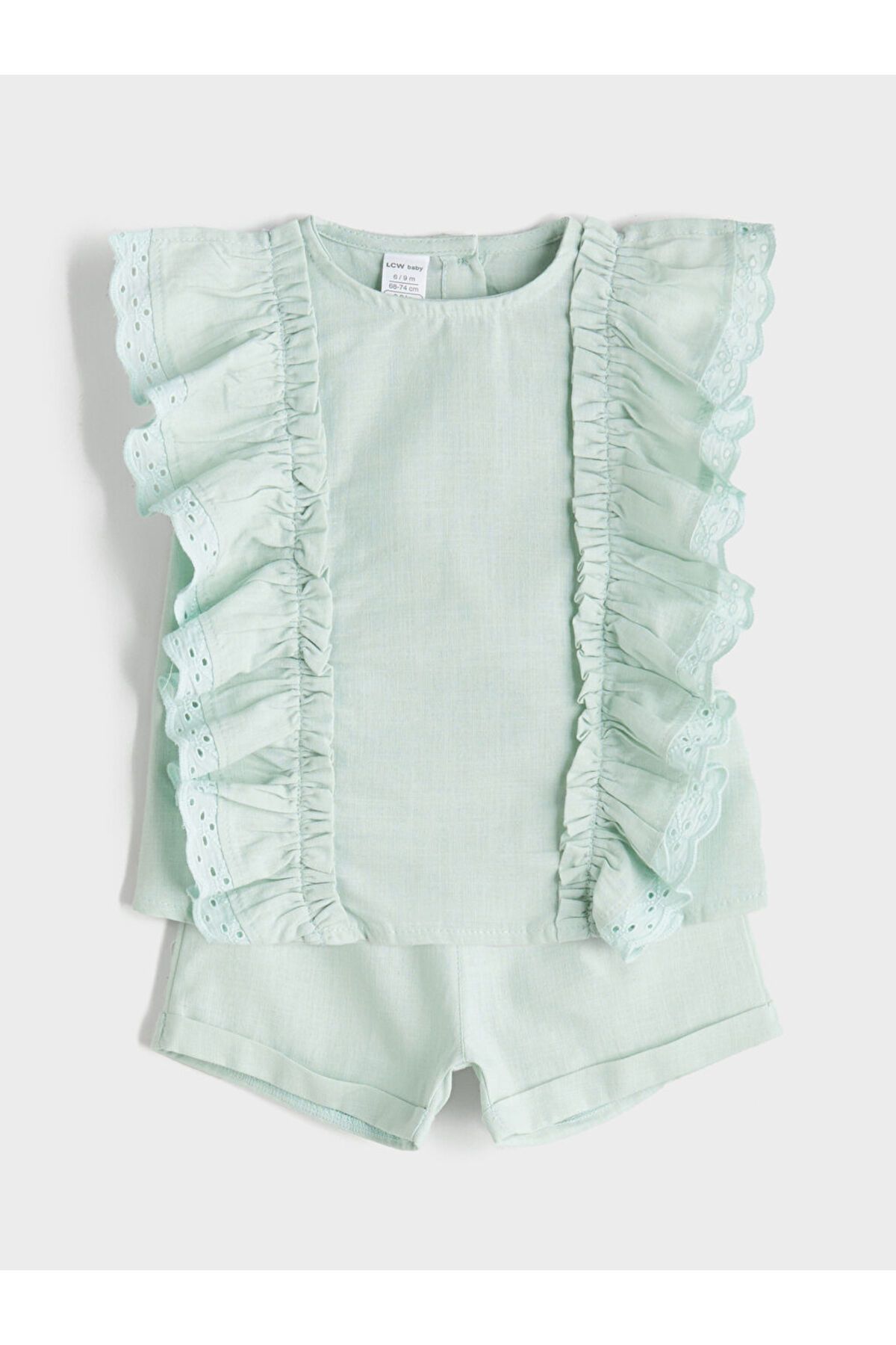 LC Waikiki-Sparkling Selections from Shining Store |   Turquoise Ruffle Baby Girl Blouse and Shorts 2 Pcs 1