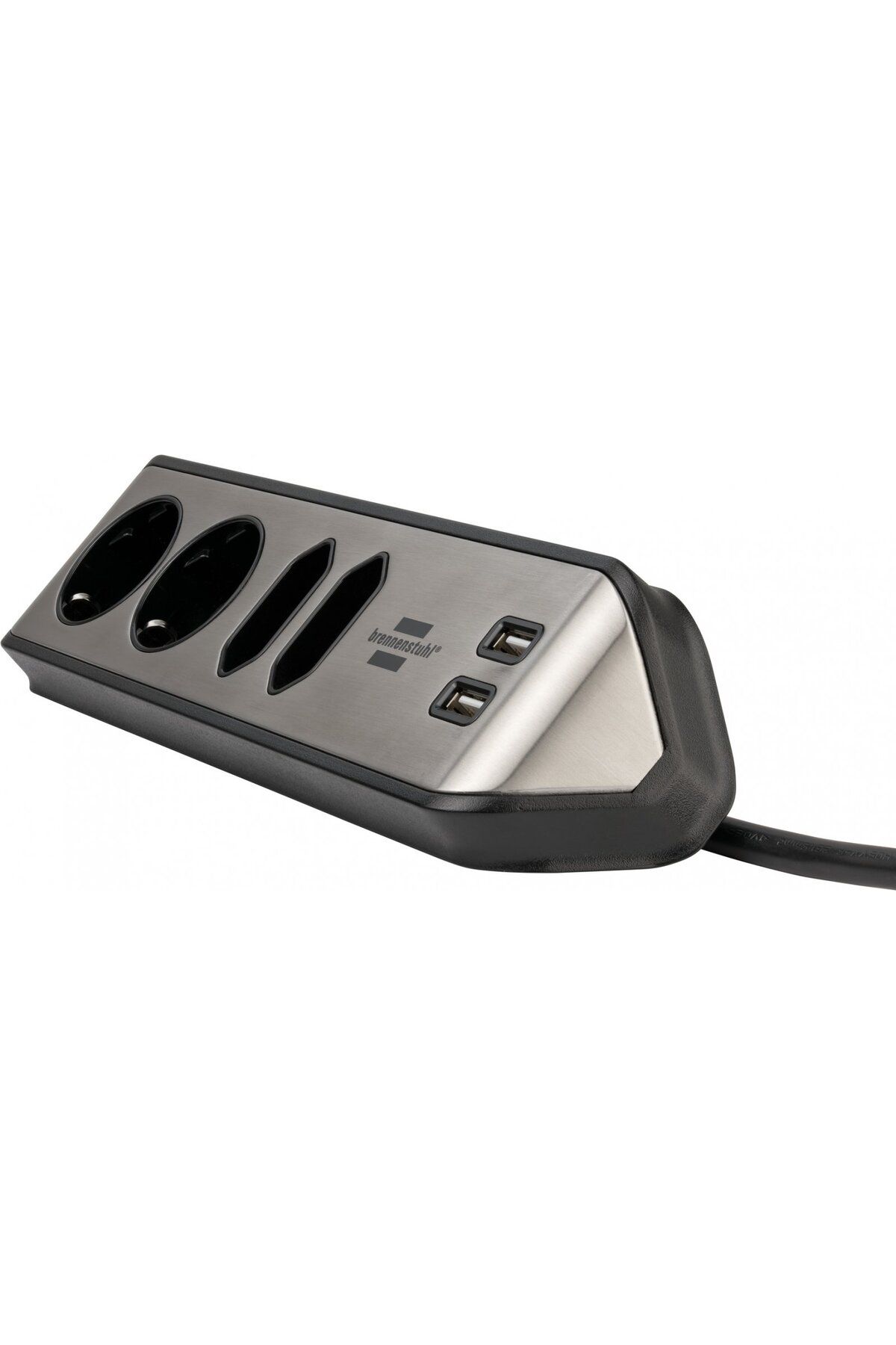 Brennenstuhl-Prelungitor pentru perete colt Estilo 4 prize, 2 USB, 3.1 A, 2m Inox, Adeziv inclu 4