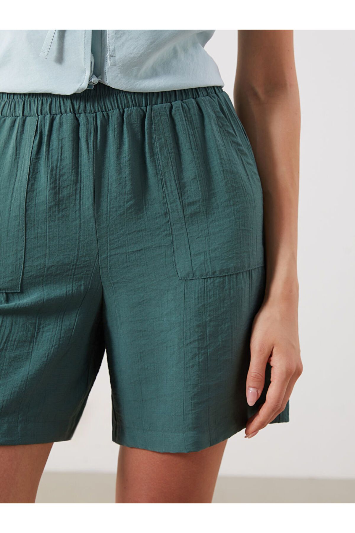 LC Waikiki-Sparkling Selections from Shining Store |   Green Textured Women's Shorts with Elastic Waist 3