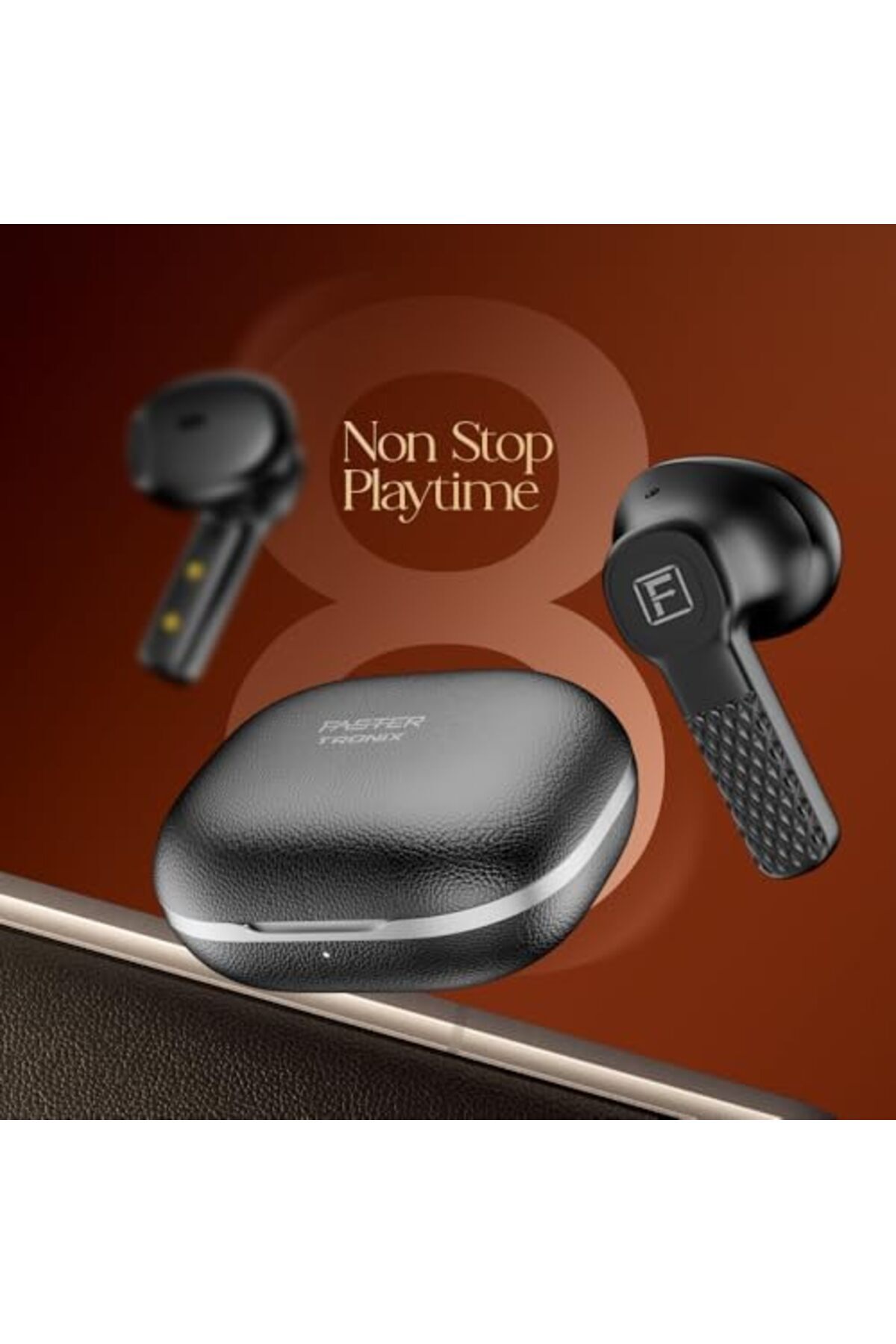 Faster-TroniX Half In-Ear Earbuds Bluetooth 5.4 with ENC Tech, LED Display Charging Case, 8H Playbac 4