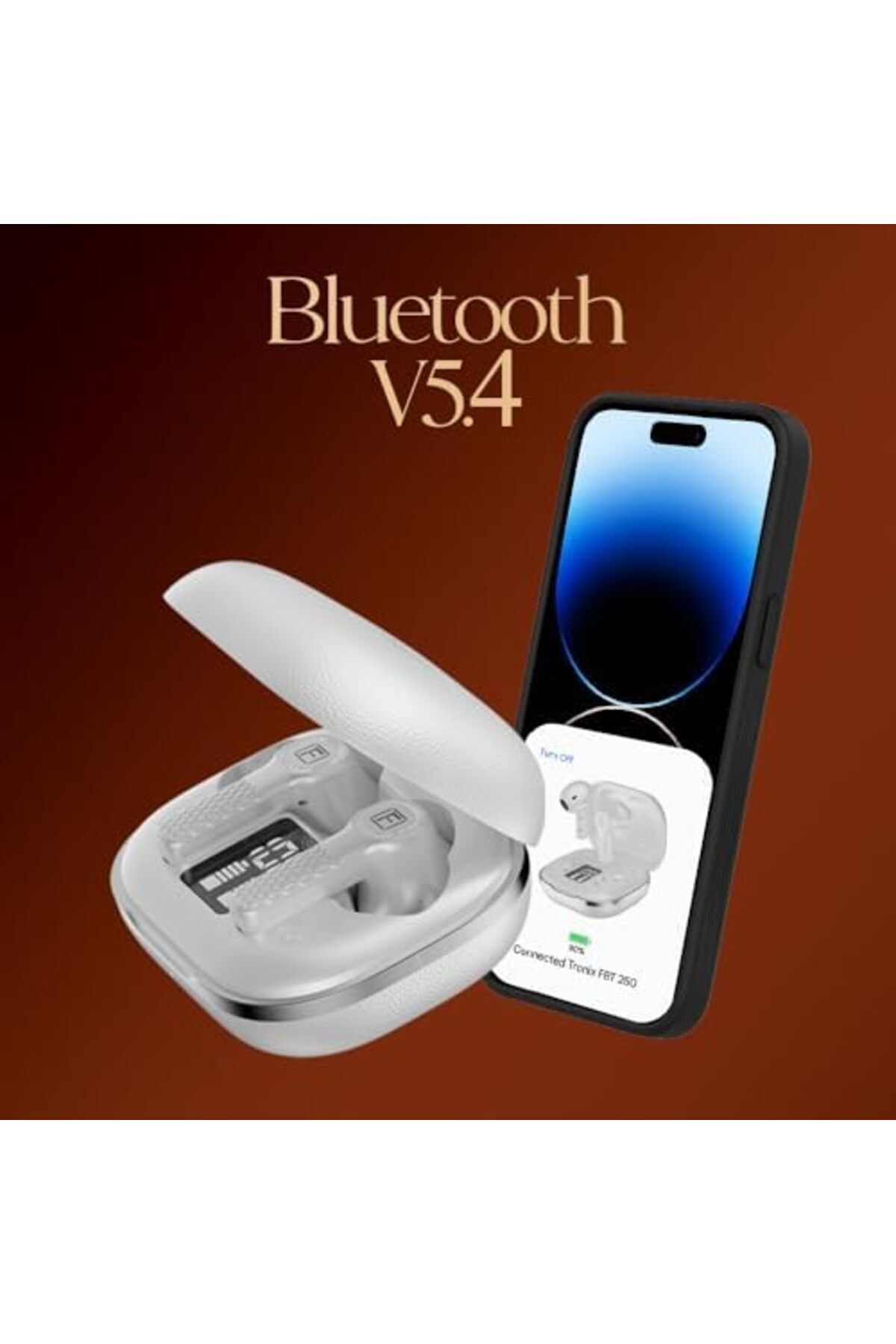 Faster-TroniX Half In-Ear Earbuds Bluetooth 5.4 with ENC Tech, LED Display Charging Case, 8H Playbac 2