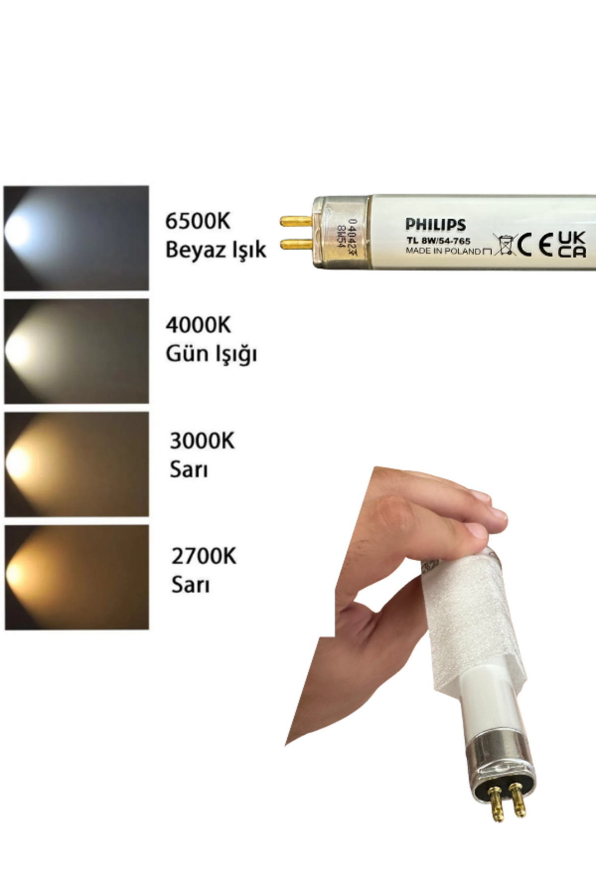 Philips (1 Adet) 8W 765 Beyaz Işık (6500K) G5 Duylu T5 Floresan