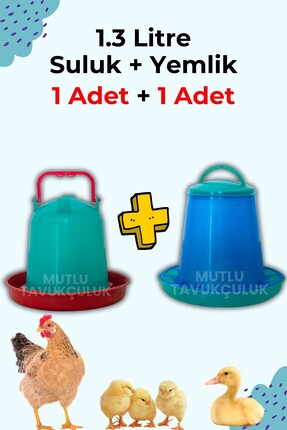 mutlu tavukçuluk Civciv Başlangıç Suluk Ve Yemlik Takım 1.3 Lt Kapasite Kekli...