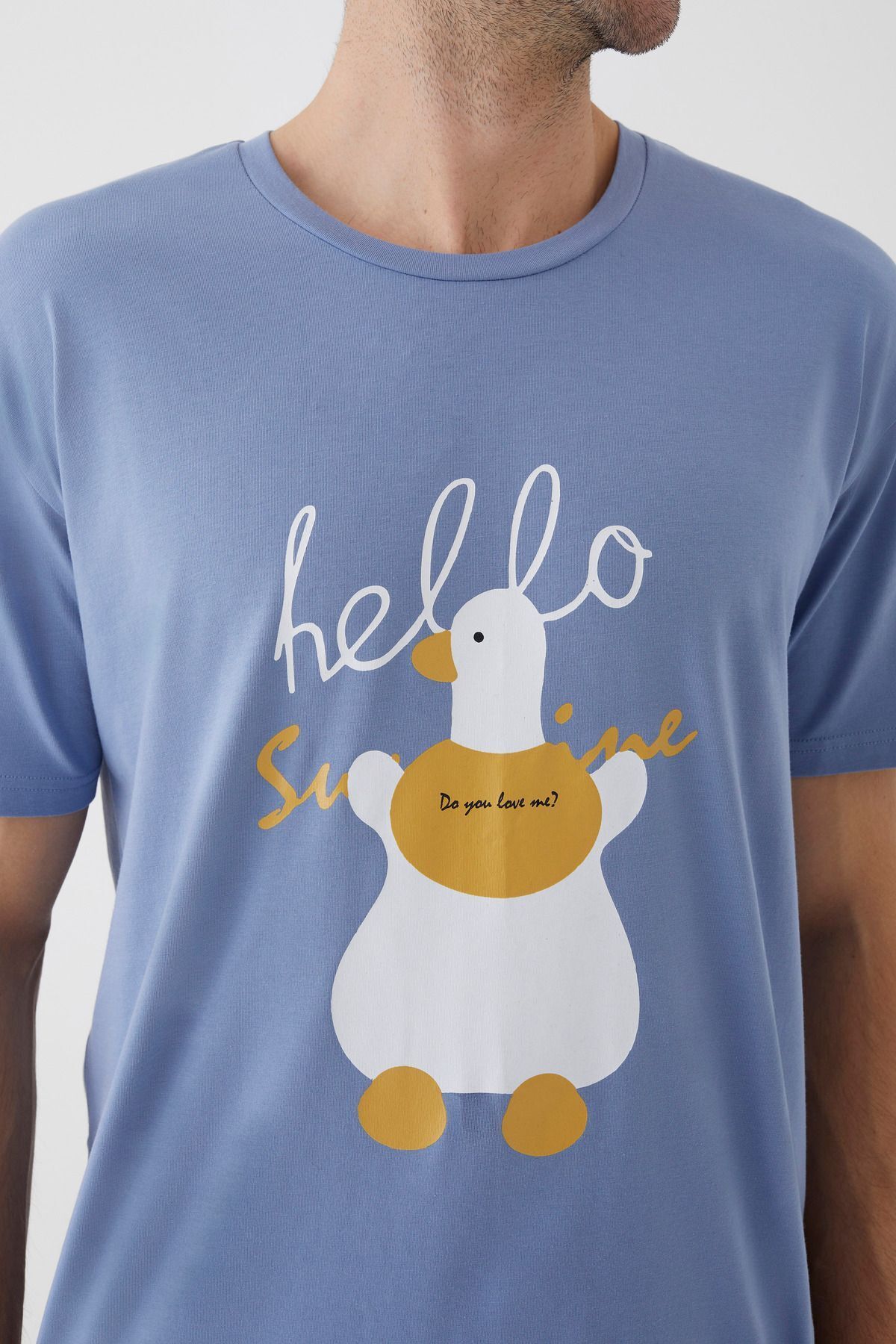 Trendyol Collection-Blue Regular Fit Duck Pattern Knitted Pajamas Set Tmnaw26Pt00008 3