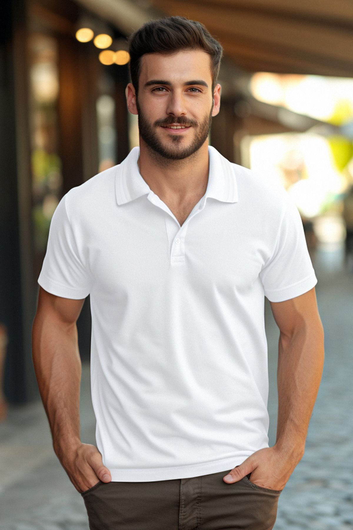 Trendyol Collection Bílý tenký/úzký límeček s pruhovaným límečkem Basic 100% bavlna Polo límec Tmnss20Po0009