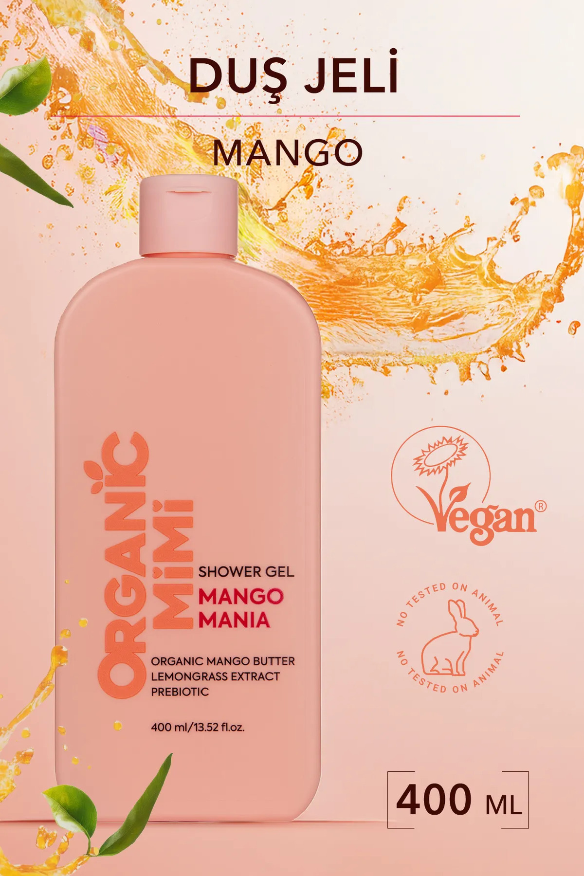 ORGANİC MİMİ Duş Jeli Mango Mania, Mango & Lemongrass Vücut Şampuanı, 400 ml
