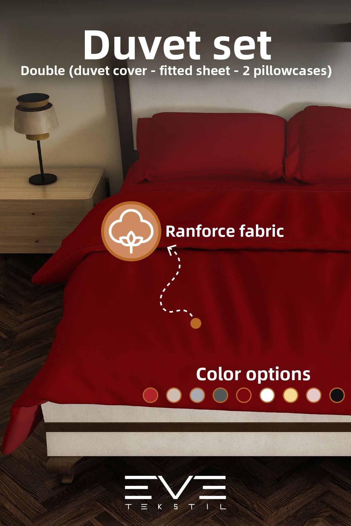 Eve Tekstil Ranforce Double Duvet Cover Set with Sheet, Pillow and