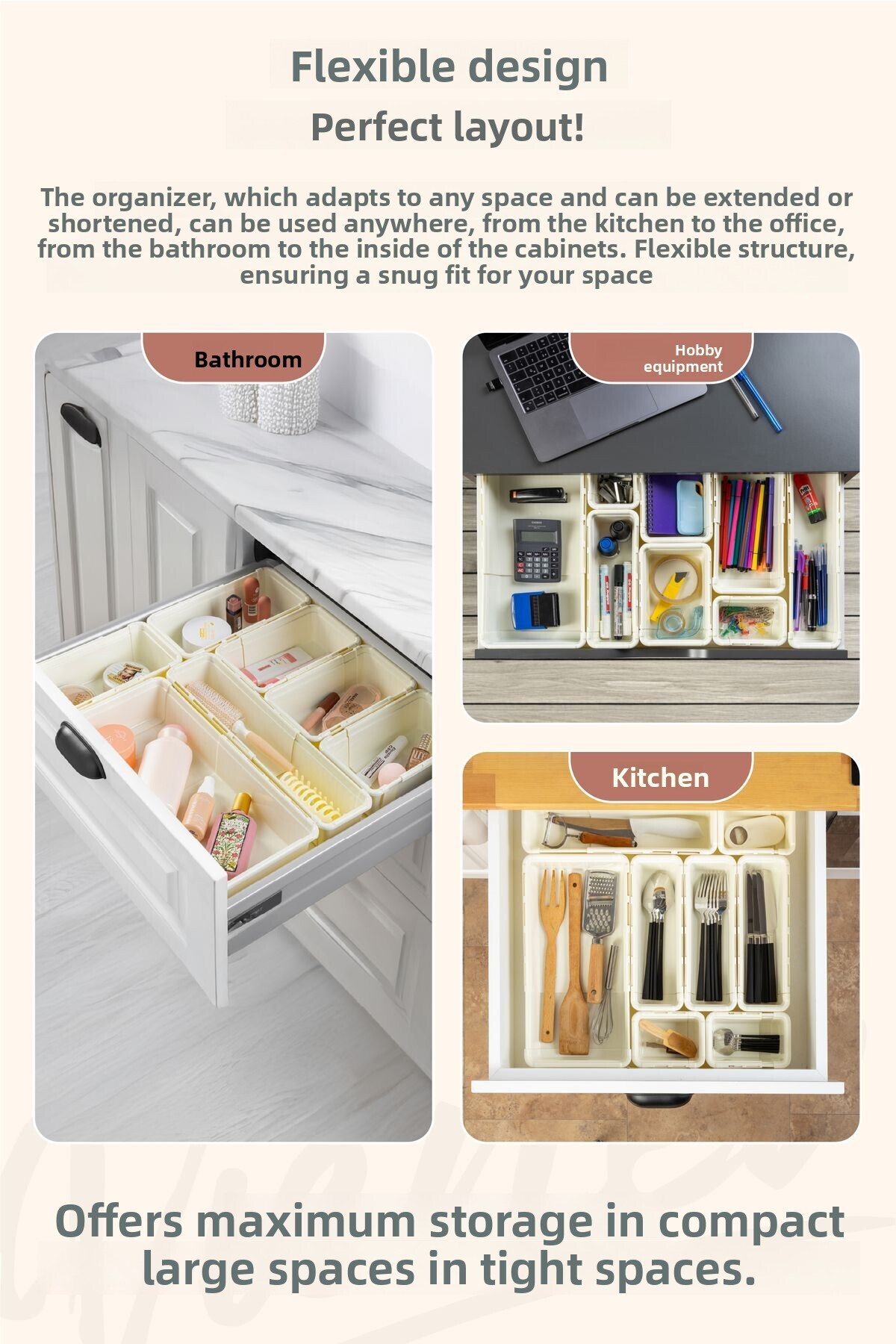 Vienev-Set of 6 Adjustable Drawer Organizer Boxes – Extendable and Shortenable Organizer Set (3A1B1C1D) 5