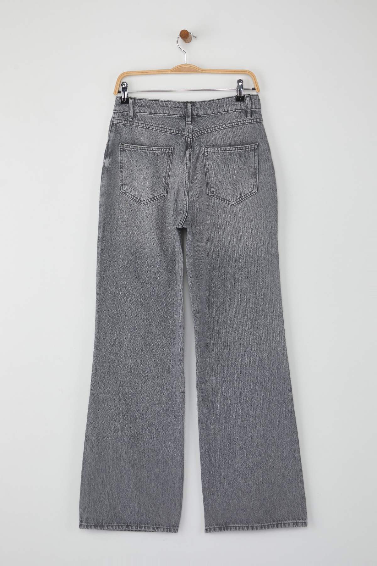 Trendyolmilla  Gri Yüksek Bel Geniş Paça Wide Leg Palazzo %100 Pamuk Non-Stretch Jeans TWOAW26JE00066 - Görsel 6