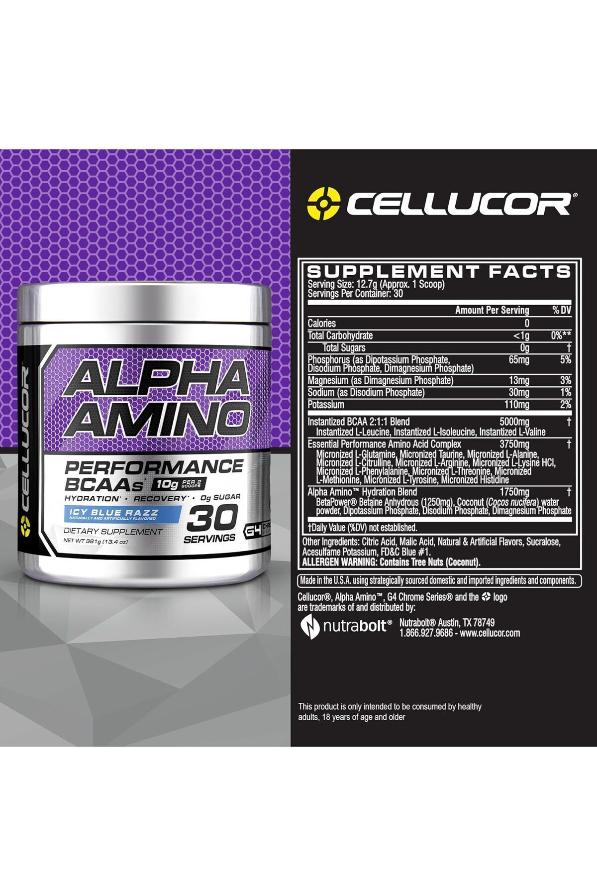 Cellucor-C4 Alpha Amino BCAA Powder, Post Workout Recovery with Electrolytes, Blue Raspberry – 30 Servings 2