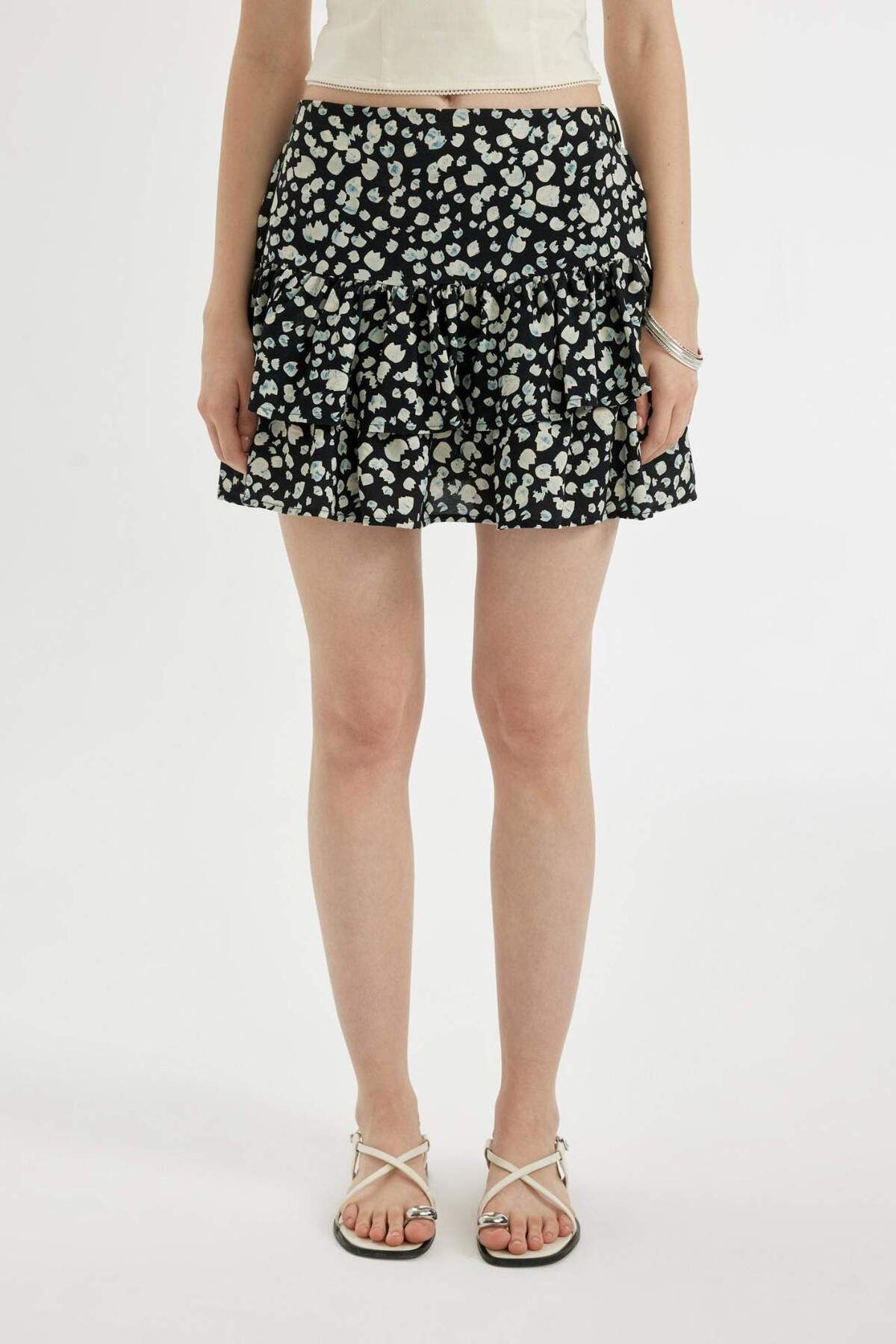 DeFacto-Coool Patterned High Waist Moroccan Mini Skirt D1363Ax24Sm 4