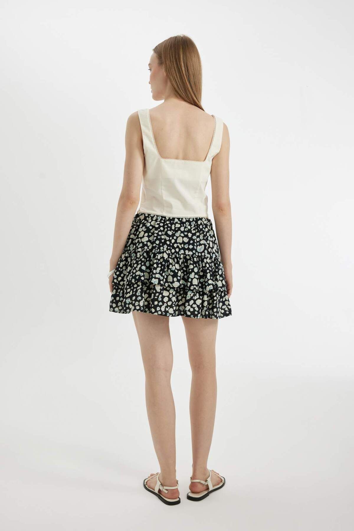 DeFacto-Coool Patterned High Waist Moroccan Mini Skirt D1363Ax24Sm 6
