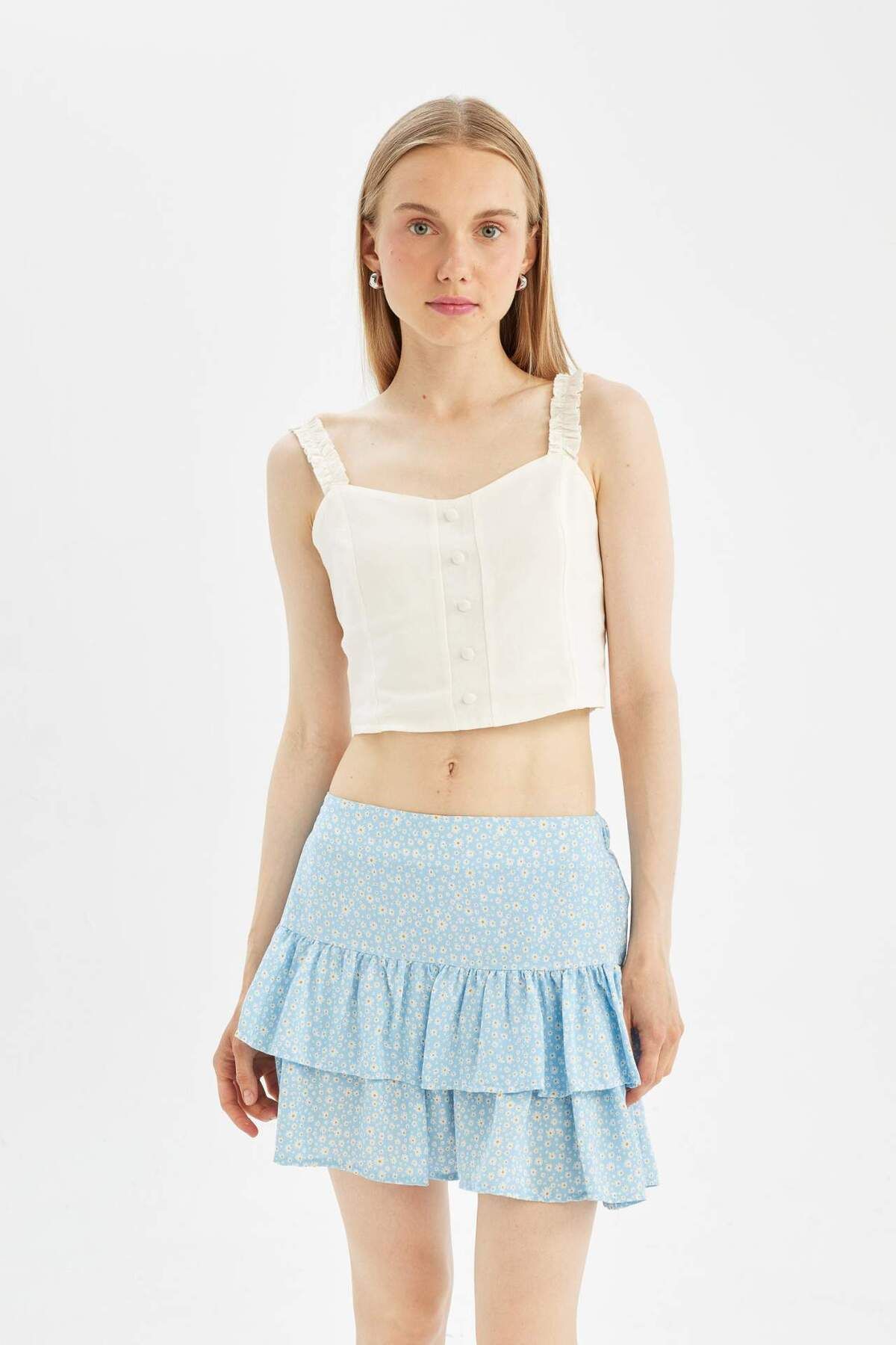 DeFacto-Coool Patterned High Waist Moroccan Mini Skirt D1363Ax24Sm 3