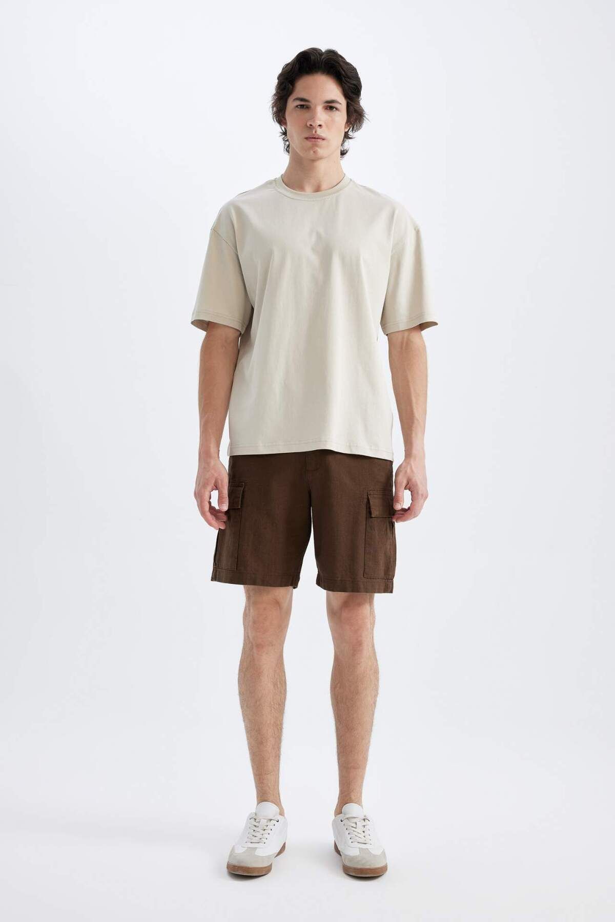 DeFacto-Regular Fit Linen Look Cargo Bermuda Shorts B5676Ax24Sm 1