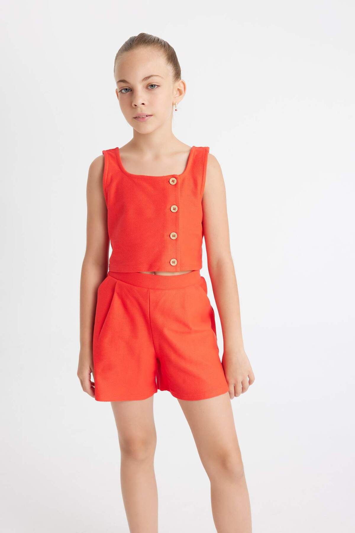 DeFacto-Sleeveless Blouse and Shorts Set for Girls - D0422a824hs 4