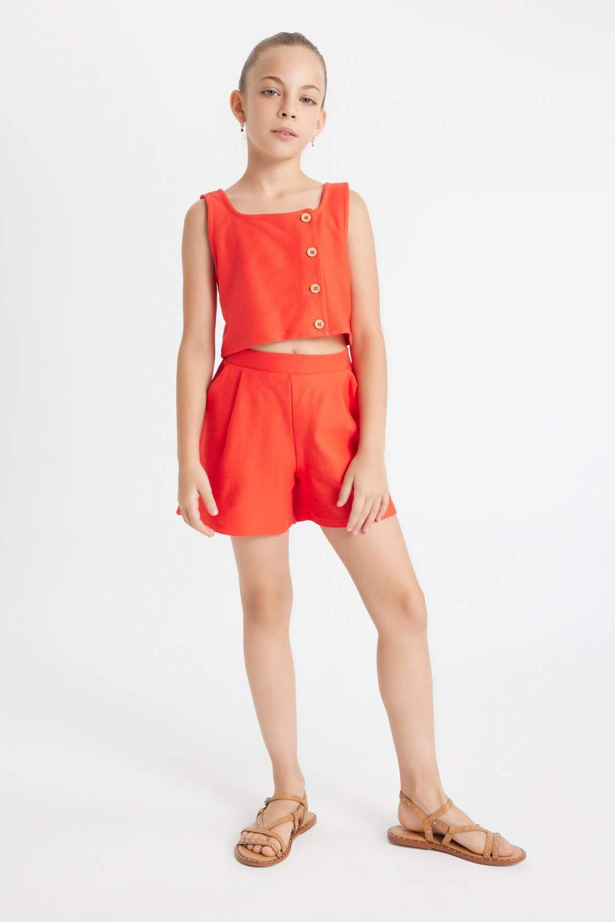 DeFacto-Sleeveless Blouse and Shorts Set for Girls - D0422a824hs 2