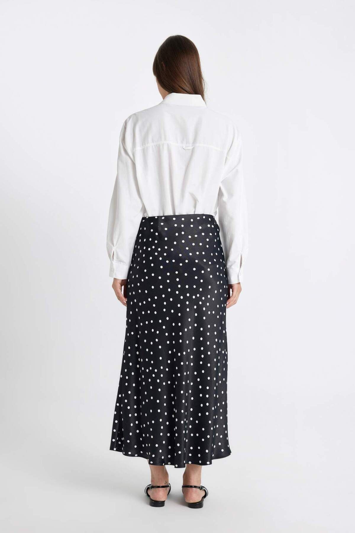 DeFacto-A-Line High Waist Polka Dot Patterned Long/Maxi Length 100% Satin Skirt D3905Axns 4