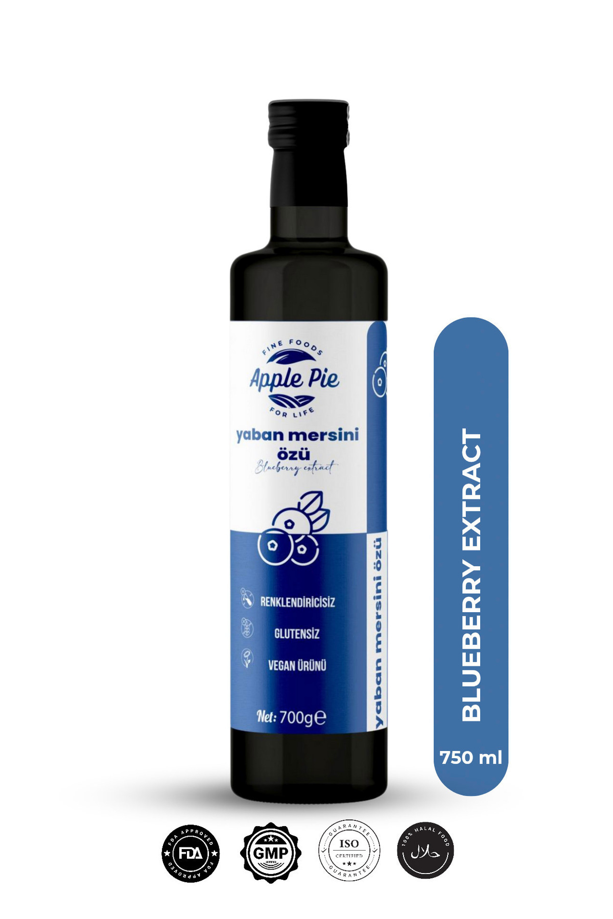 applepiefoods Yaban Mersini Özü 700 gr , Doğal , Katkısız ( Analizli ) , Soğuk Sıkım , Blueberry Extract