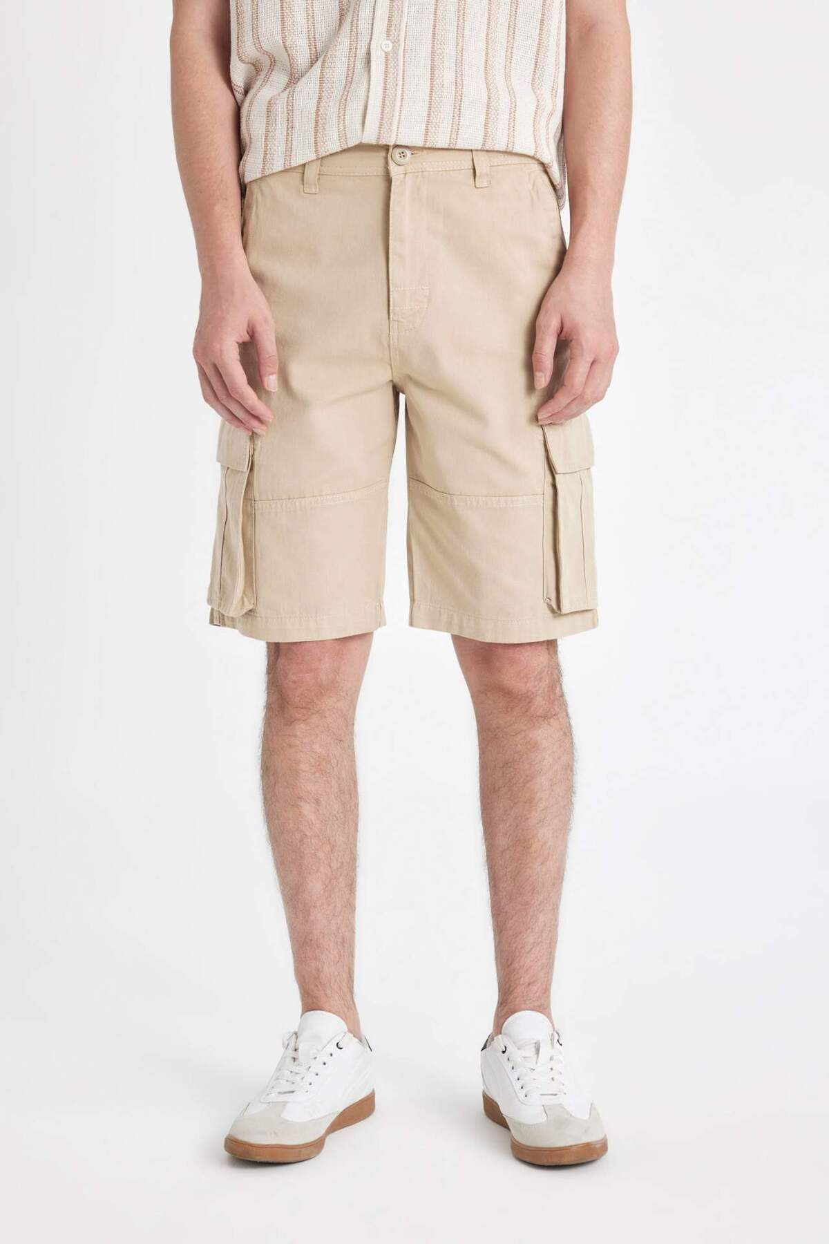 DeFacto-Relax Fit Flat Leg Gabardine Cargo Βερμούδες Σορτς C5382ax24sm 5
